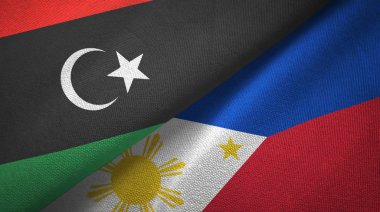 Libya ve Filipinler iki bayrak tekstil kumaş, kumaş doku
