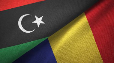 Libya ve Romanya iki bayrak tekstil kumaş, kumaş doku