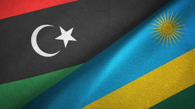 Libya ve Ruanda iki bayrak tekstil kumaş, kumaş doku
