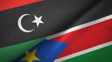 Libya ve Güney Sudan iki bayrak tekstil kumaş, kumaş doku