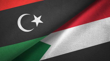Libya ve Sudan iki bayrak tekstil kumaş, kumaş doku