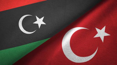 Libya ve Türkiye'de iki bayrak tekstil kumaş, kumaş doku