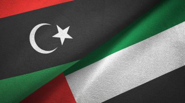 Libya ve Birleşik Arap Emirlikleri iki bayrak tekstil kumaş, kumaş doku