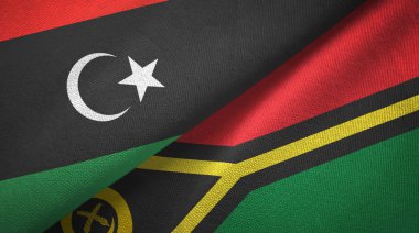 Libya ve Vanuatu iki bayrak tekstil kumaş, kumaş doku