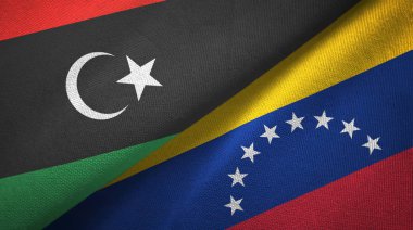 Libya ve Venezuela iki bayrak tekstil kumaş, kumaş doku