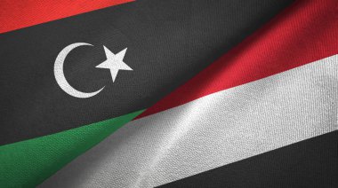 Libya ve Yemen iki bayrak tekstil kumaş, kumaş doku