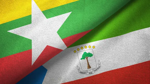 stock image Myanmar and Equatorial Guinea two flags textile cloth, fabric texture