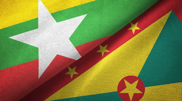 Myanmar e Grenada due bandiere tessuto, tessitura tessuto — Foto Stock