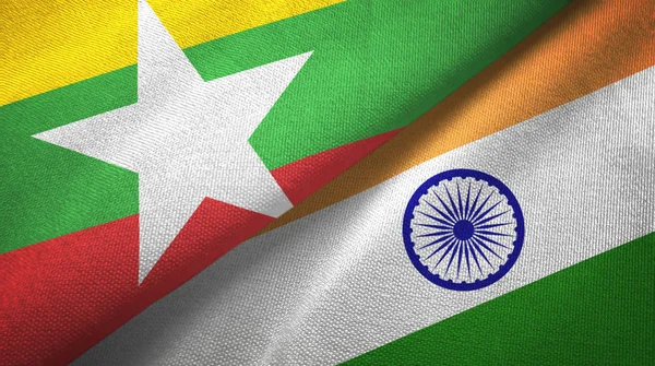 Myanmar and India two flags textile cloth, fabric texture — Stock Photo, Image