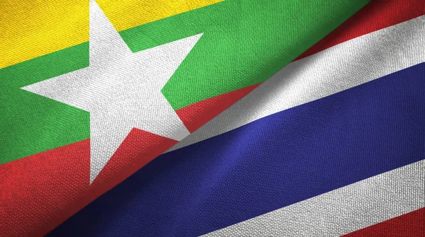 Myanmar and Thailand two flags textile cloth, fabric texture