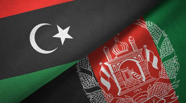 Libya ve Afganistan iki bayrak tekstil kumaş, kumaş doku 