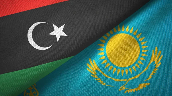 Libya ve Kazakistan iki bayrak tekstil kumaş, kumaş doku