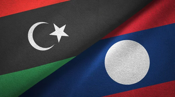 Libya ve Laos iki bayrak tekstil bezi.