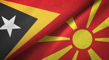 Doğu Timor ve Makedonya iki bayrak lı tekstil kumaş, kumaş dokusu