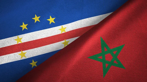 Cabo Verde en Marokko twee vlaggen textiel doek, stof textuur — Stockfoto