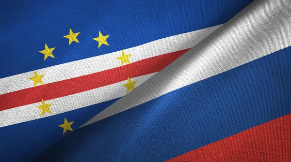 Cabo Verde e Russia due bandiere tessuto, tessitura tessuto — Foto Stock