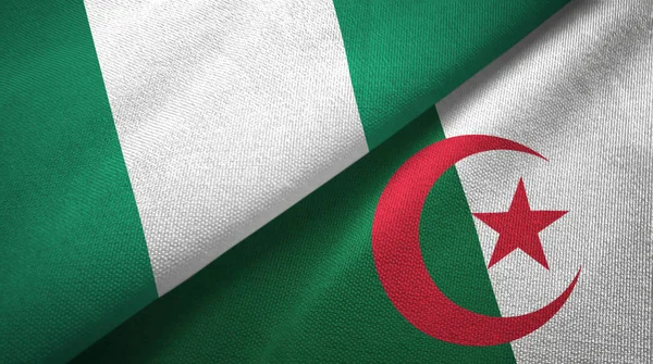 Nigeria y Argelia dos banderas tela textil, textura de la tela —  Fotos de Stock