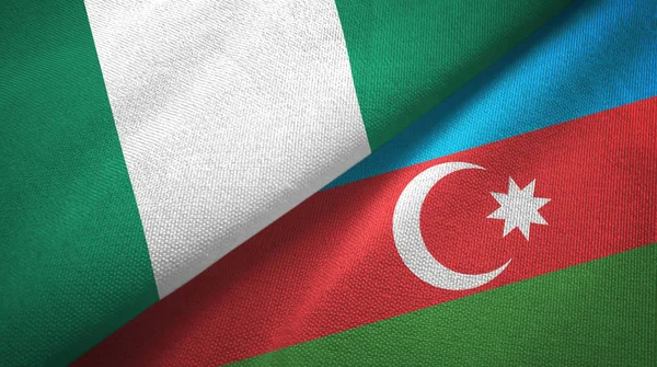 Nigeria and Azerbaijan two flags textile cloth, fabric texture