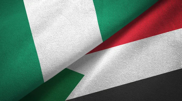 Nigeria and Sudan two flags textile cloth, fabric texture — Stock Photo, Image