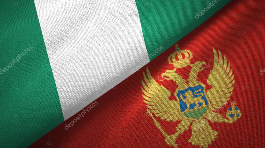 Nigeria and Montenegro two flags textile cloth, fabric texture