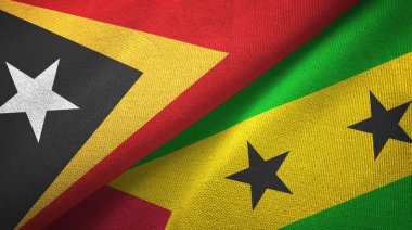 Doğu Timor ve Sao Tome ve Principe iki bayraktekstil kumaş, kumaş doku