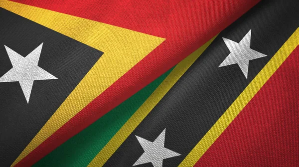 Doğu Timor ve Saint Kitts ve Nevis iki bayraklar tekstil kumaş, kumaş doku