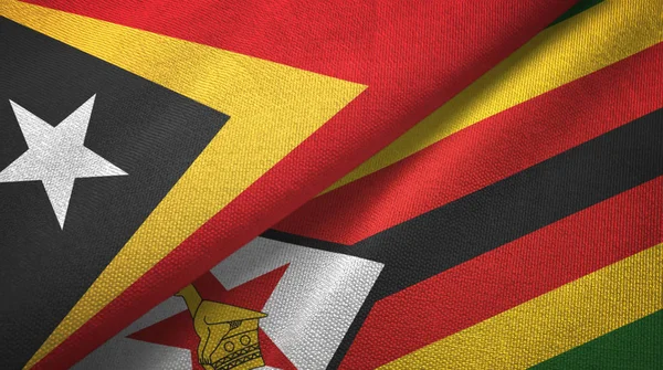 Doğu Timor ve Zimbabve iki bayraklar tekstil kumaş, kumaş doku