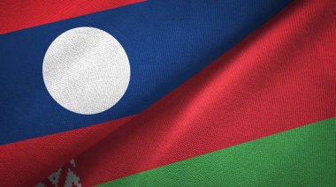Laos ve Beyaz Rusya iki bayraklar tekstil kumaş, kumaş doku 