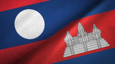 Laos ve Kamboçya iki bayraklar tekstil kumaş, kumaş doku 
