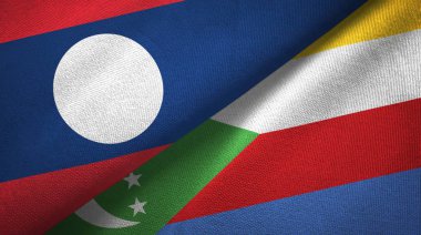 Laos ve Komorlar iki bayrak tekstil kumaş, kumaş doku