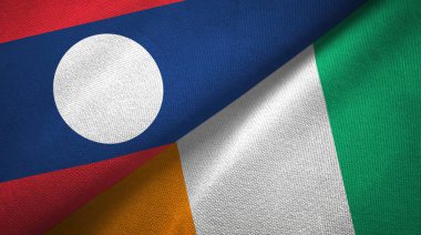 Laos ve Cote divoire Fildişi sahili iki bayraklar tekstil kumaş doku 