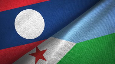 Laos ve Cibuti iki bayrak tekstil kumaş, kumaş doku