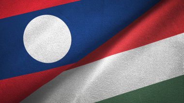 Laos ve Macaristan iki bayrak tekstil kumaş, kumaş doku