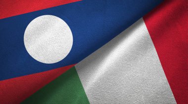 Laos ve İtalya iki bayraklar tekstil kumaş, kumaş doku