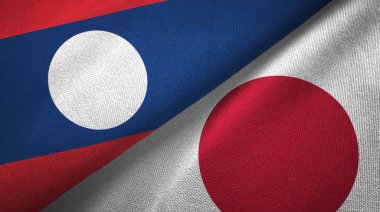 Laos ve Japonya iki bayraklar tekstil kumaş, kumaş doku