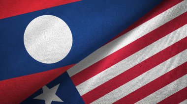 Laos ve Liberya iki bayraklar tekstil kumaş, kumaş doku