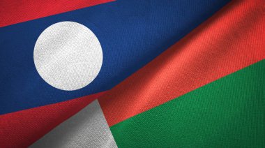 Laos ve Madagaskar iki bayraklar tekstil kumaş, kumaş doku