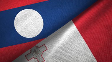 Laos ve Malta iki bayraklar tekstil kumaş, kumaş doku