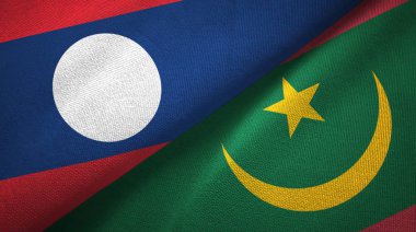 Laos ve Moritanya iki bayraklar tekstil kumaş, kumaş doku