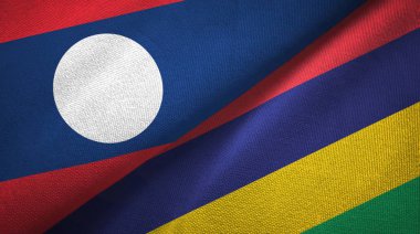 Laos ve Mauritius iki bayraklar tekstil kumaş, kumaş doku