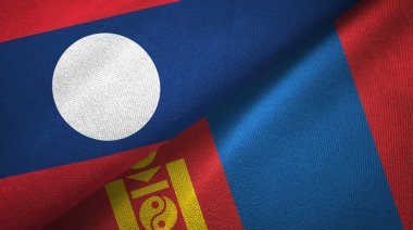 Laos ve Moğolistan iki bayraklar tekstil kumaş, kumaş doku