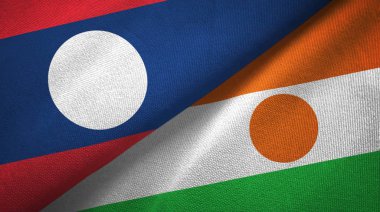 Laos ve Nijer iki bayrak tekstil kumaş, kumaş doku