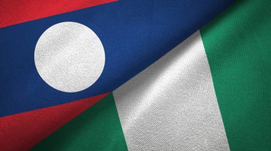 Laos ve Nijerya iki bayraklar tekstil kumaş, kumaş doku