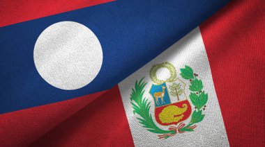 Laos ve Peru iki bayraklar tekstil kumaş, kumaş doku