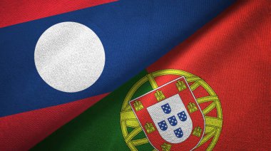 Laos ve Portekiz iki bayraklar tekstil kumaş, kumaş doku