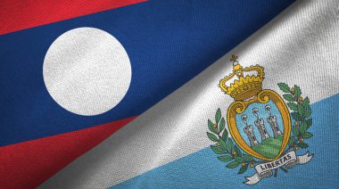 Laos ve San Marino iki bayraklar tekstil kumaş, kumaş doku