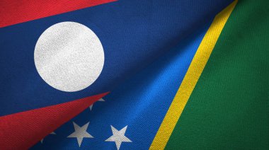Laos ve Solomon Adaları iki bayraktekstil kumaş, kumaş doku
