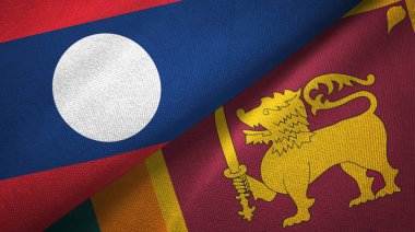 Laos ve Sri Lanka iki bayraklar tekstil kumaş, kumaş doku