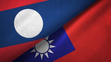 Laos ve Tayvan iki bayraklar tekstil kumaş, kumaş doku