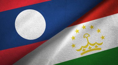 Laos ve Tacikistan iki bayrak tekstil kumaş, kumaş doku